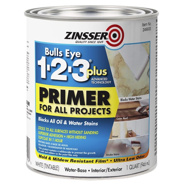 Zinsser Bulls Eye 123 Plus White WaterBased Acrylic Primer 1 qt 249933